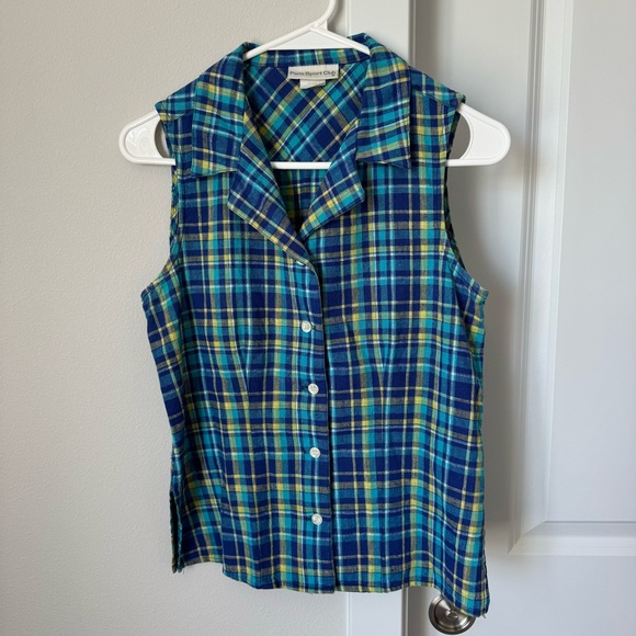 Paris Sport Club Tops - Vintage Paris Sport Club Plaid Sleeveless Top Size Small 90s Grandmacore Tank
